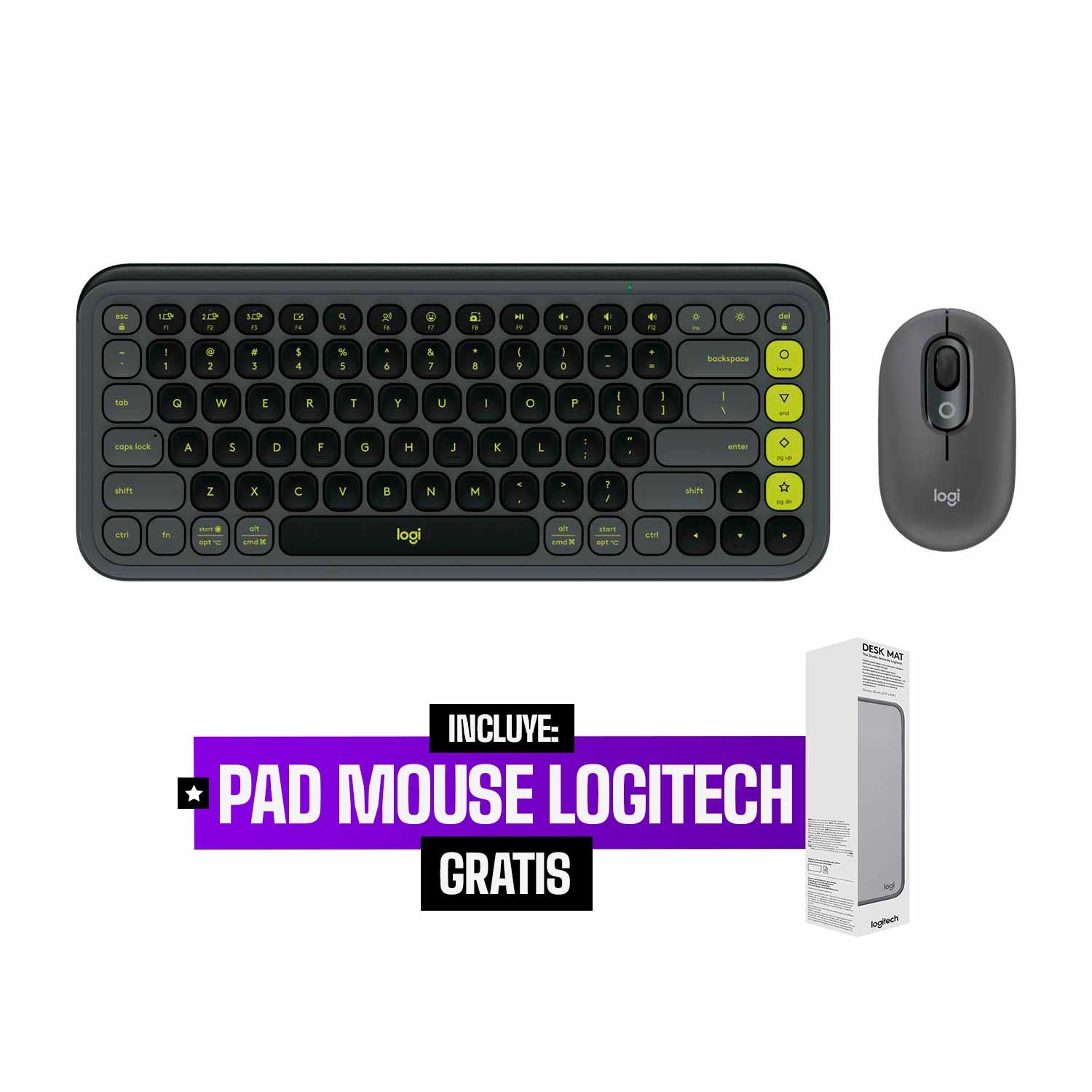 Teclado Logitech + Mouse Pop Icon Bluetooth/Wireless Sp Copilot Graphite