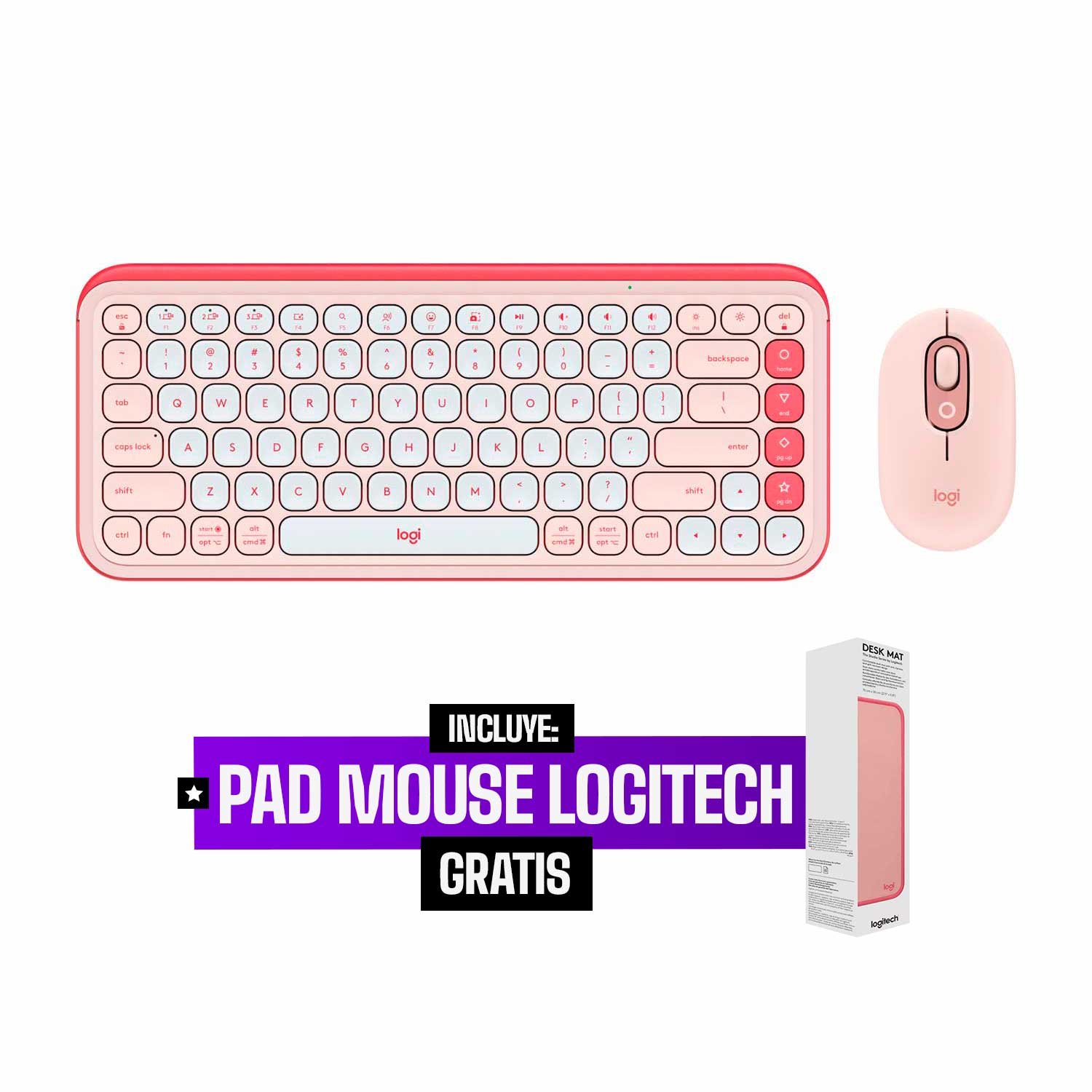 Teclado Logitech + Mouse Pop Icon Bluetooth/Wireless Sp Copilot Rose